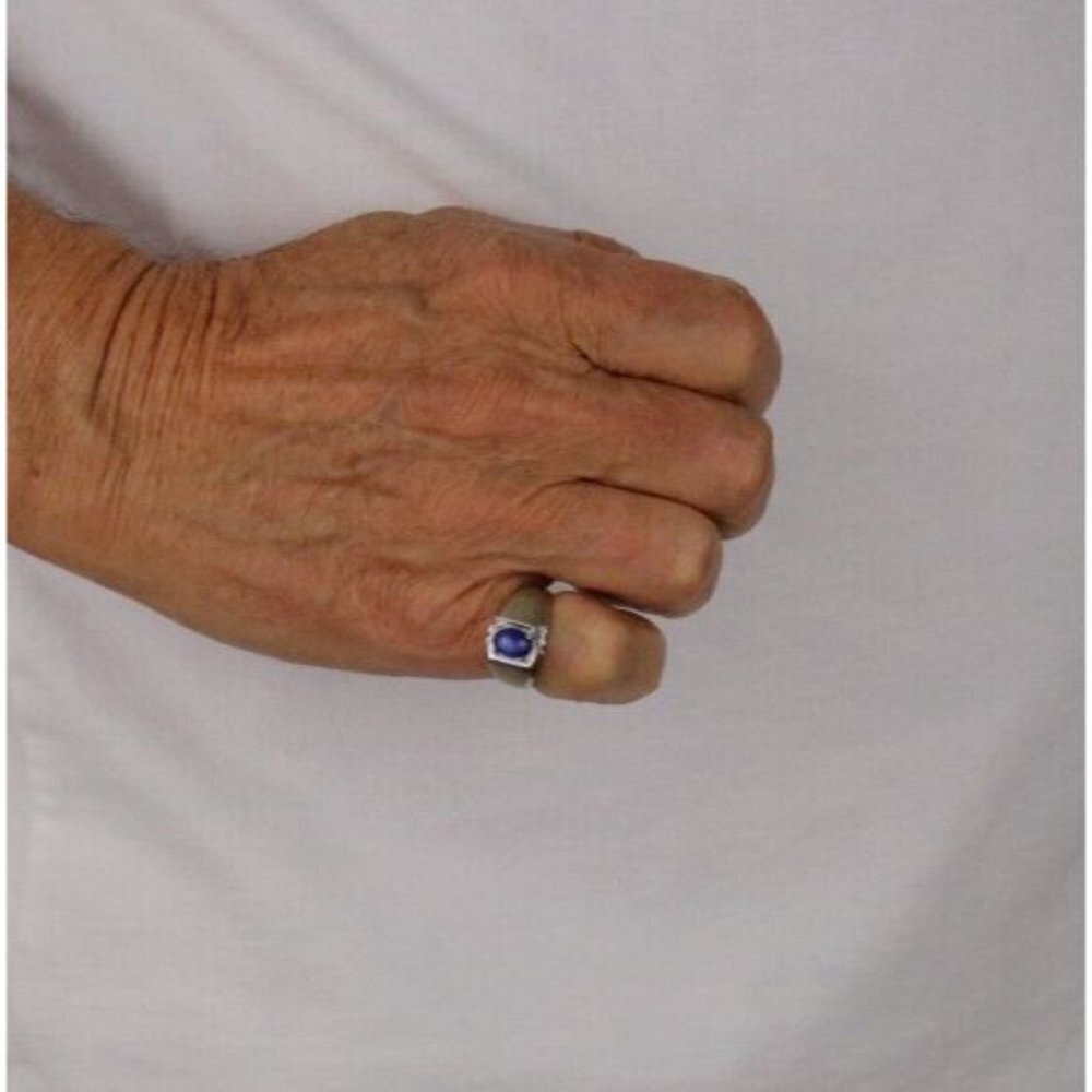Mens 10k White Gold Lab Created Star Sapphire Ring Size 7 Pinky Ring - Picture 3 of 10